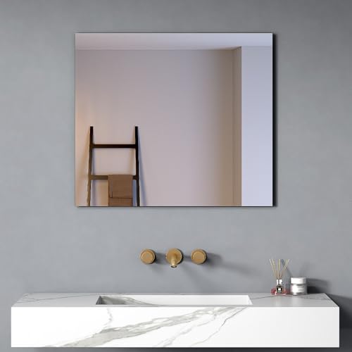 Specchio da Parete Bagno Rettangolare 80x70 cm - Finitura Filo Lucido, Vetro di Alta Qualità Senza illuminazione, Ganci e Tasselli Inclusi - Modello Essenza