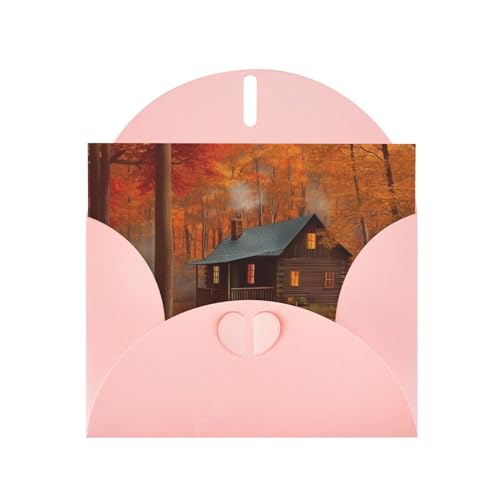 DWVTSLH 秋の森 キャビン グリーティングカード 封筒とステッカー付き 空白のメモカード 4x6インチ バースデーカード ポップアップサンキューカード あらゆる機会に最適なステーショナリーセット