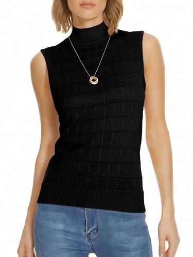 Image of INKOFF Sleeveless Mock Neck Turtleneck Knit Tops Women Dressy Casual Sweater Vest Business Work Tank
