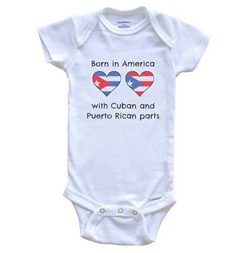 Image of Born in America with Cuban and Puerto Rican Parts Funny Cuba Puerto Rico Flags One Piece Baby Bodysuit