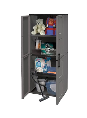 Image of Dmora Clavier Outdoor, Balcony, Multi-Purpose Cabinet with Shelves, 100% Made in Italy, 68 x 37 x 163 cm, Grey and Black, Square Finish