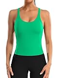 ATTRACO Women's Longline Sports Bra Tank Top Padded Athletic Yoga Tops Tight Fit Green