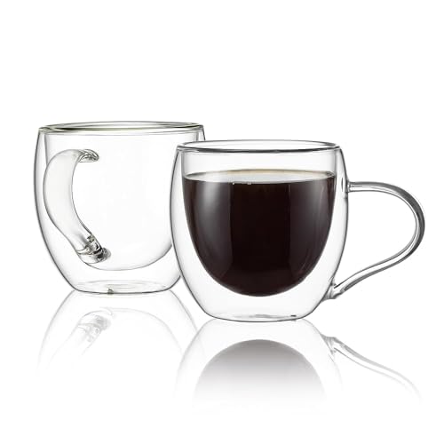 Image of IndusBay 4 Pieces, Double Wall Borosilicate Glass Mug - Elegant Insulated Coffee /Tea Cup | Transparent Floral Design | 250ml | Ideal for Gifting, Home & Office, Boutique