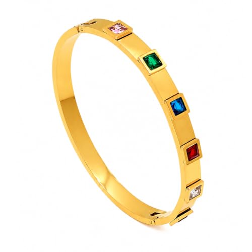 Image of Stylish Gold Plated Bangle for Women | Daily Use Stainless Steel Kada | Anti-Tarnish Waterproof Cuff | Multicolour Crystal Evil Eye | Daily Wear Bracelet For Womens | Premium Gift For Girl