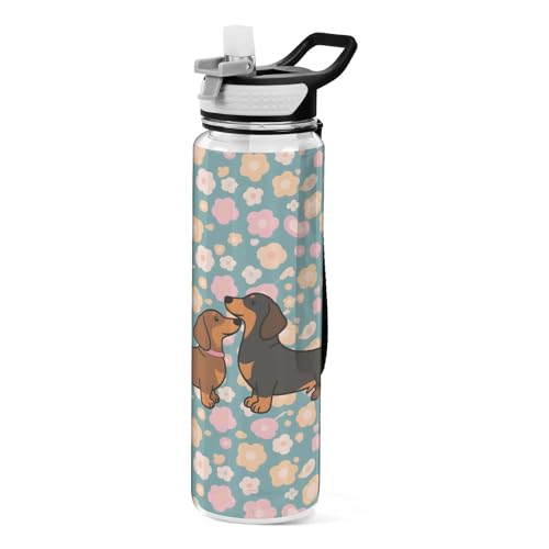 OWFKAY Botella de agua de 907.2 g con pajita, Tritan sin BPA, patrón de rosas rosas, botella de agua deportiva con asa de transporte, a prueba de fugas, perfecta para viajes, escuela, gimnasio