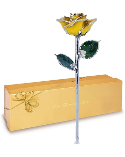 Forever Rose Real Yellow Rose with Platinum Trimmed Petals and Stem