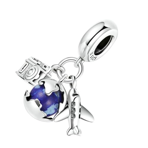 Charme voyageur avion globe argenté S925 zircon bleu FOMIYES pour création bijoux DIY
