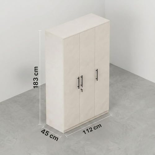 Image of FFO Metrix 3 Door Wardrobe for Bedroom | Black Wooden Almirah with Hanging Rod, Shelves & Lock | Spacious Clothes Storage Cabinet for Home, Bedroom, Hostel & Office | Modern Engineered White DIY.
