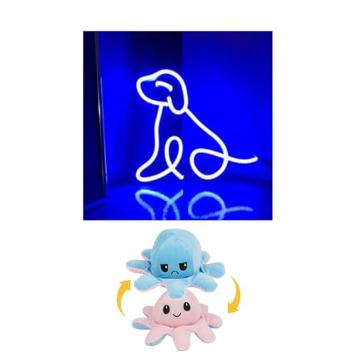 Image of EITHEO Stuffed Animal Plushie Stuffed Toy for Kids (Neon Dog + Small Octopus Pink)