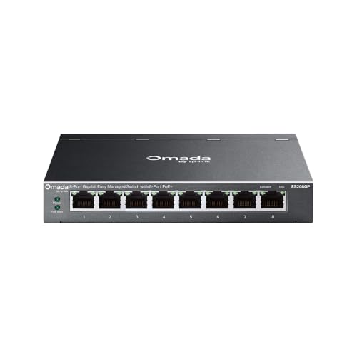 Image of TP-Link Omada 8 Port Gigabit Easy Managed PoE Switch, 65W Budget, PoE+ Compliant, Up to 250m Distance, Auto Recovery, VLAN, Loop Prevention, Fanless (ES208GP)