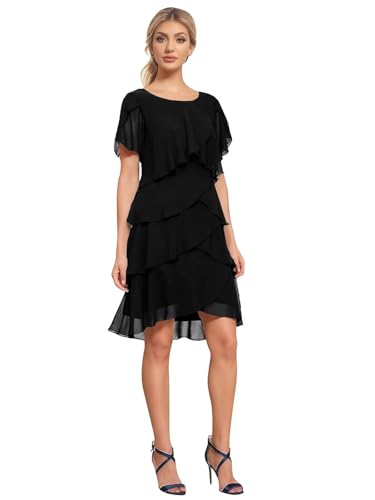 Tiered Chiffon Mother of The Bride Dresses Women‘s ’Short Cocktail Dress Wedding Party Formal Gown