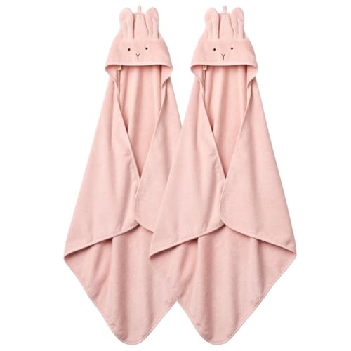 Baby Hooded Towel  Organic Cotton Baby Bath Towels, 32" x 32" Super-Soft and Absorbent Baby Towels for Newborn 2-Pack (Rabbit Blush)