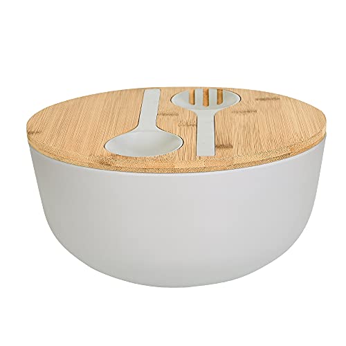 LOVYANXUE Bamboo Fiber Salad Bowl with Servers Set Large 9.8inches Nature Bamboo Mixing Bowl with Servers with Lid Spoon and Fork for Fruits,Salads and Vegetables
