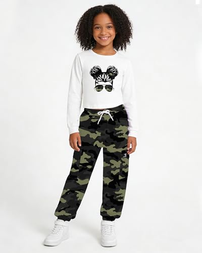 Image of Betusline Girls Fall Winter Clothing Sets, Long Sleeve Crop Top & Cargo Jogger Pants 2 Piece Outfit Sets,4T-14Y