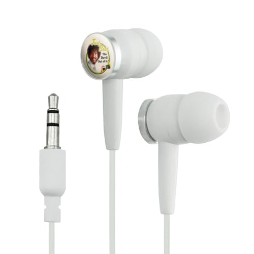 GRAPHICS & MORE Bob Ross Just Beat The Devil Out of It Novelty in-Ear Earbud Headphones - White