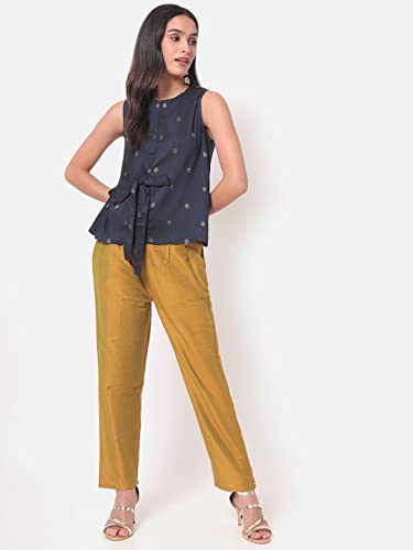 Image of SAAKI by Samantha Ruth Prabhu Nohreen Viscose Blue Sleeveless Top for Women and Girls