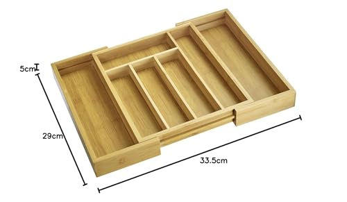 Westmark Cutlery box – pull-out tray for cutlery and kitchen utensils, practical organiser for shared drawers, 5 or 7 compartments – bamboo, 29 – 48 cm - Image 6