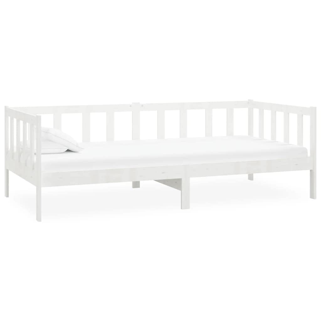 Cama de día con colchón 90 x 200 cm, madera maciza de pino blanco, sofá cama para habitaciones de invitados, habitaciones juveniles, dureza H3, grosor del acolchado de 20 cm