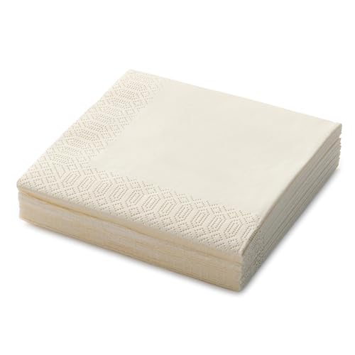 Cream Beverage Napkins (20 Count) 3-Ply Disposable Paper Cocktail Napkins for Bar, Weddings, Parties, Events, Premium Quality, EU Made