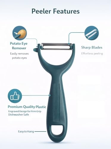 Image of Heff Peeler for Vegetables and Fruits with Potato Eye Remover, Teal