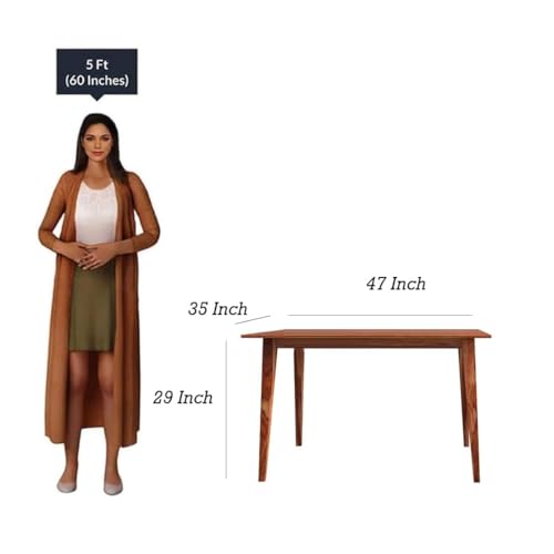Image of DRIFTINGWOOD Tiya Dining Table 4 Seater | Four Seater Dinning Table with 4 Chairs in Gray Cushions for Home | Rosewood, Honey Finish, Self Assembly(DIY)