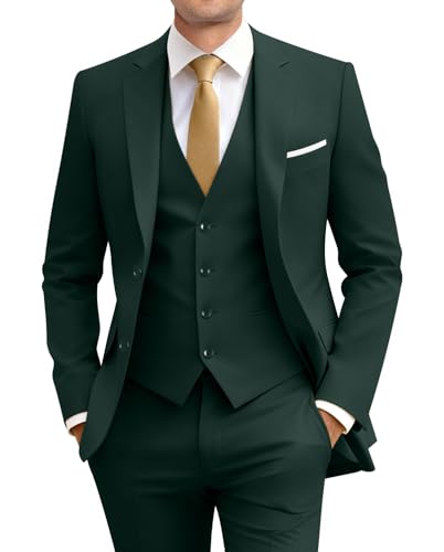 Image of Men's Slim Fit 3 Piece Suit Two Button Business Wedding Dress Tux Suit Set Jacket Vest Pants with Tie
