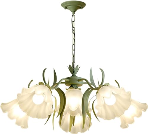 Modern White Chandelier Floral Pendant Light Fixtures,Bell Orchid Lamp Body,Glass Shade,Pendent Lights