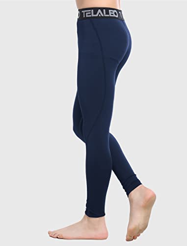 Telaleo 3 Pack Boys' Youth Compression Leggings Tights Base Layer Athletic Pants For Sports Basketball Hockey Baseball Running Black Blue Grey 3 Pack M #TOP2