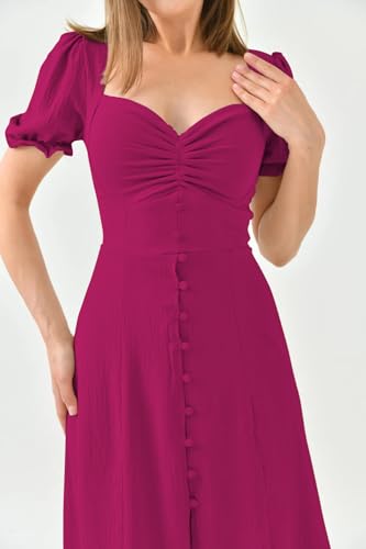 Image of Shasmi Girl's & Women's Solid Midi Dress - Elegant Square Neck Button-Down Dress with Puff Short Sleeves | Stylish Casual & Party & Office Wear Outfit (Dress 105)