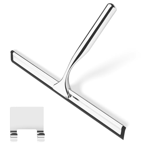 Shower Squeegee, 10 Inch Stainless Steel, Silicone Window Squeegee Shower Screen Wiper Scraper Cleaner for Shower Glass Door, Mirror, Window and Tile Cleaning