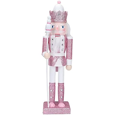 Guanan 11.8 inchs Christmas Nutcracker, Wood Soldier Nutcracker Figures Toy, Glitter Collectible, Traditional Royal Jacket Crown Xmas Table Puppet Doll for Holiday Home Decor (Pink) Cover