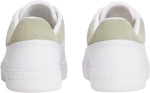 Tommy Hilfiger Baskets Cuvette Femme Casual en Cuir, Blanc (White/Earth Sage), 36