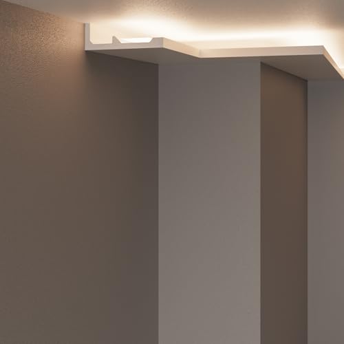 Cornici velette per led a soffitto e parete (lunghezza 2 metri - NH2), per illuminazione indiretta con le strisce led | decorative, prefabbricate in duropolimero