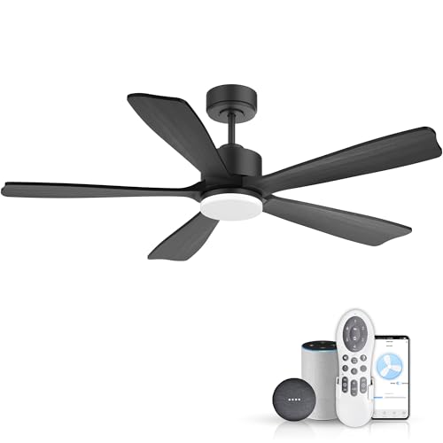 52 Inch Smart Ceiling Fans with Lights and remote,Eco-friendly wood ceiling fan Voice Control via WIFI Alexa App,Quiet DC Motor,Dimmable LED,Modern Ceiling Fan for Bedroom,Living Room,5 blade Fan