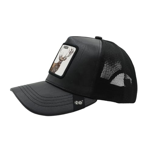 Image of kill off Leather Baseball Cap Panther Patch Cap Trucker for Men Snapback Mesh Animal Patch Hat Men's Black Djustable Baseball Hat Streetwear Fashion Hat