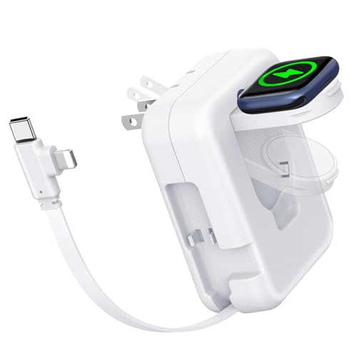 2in1 iWatch Charger, 36W Retractable Charger for iPhone iWatch,Travel Wall Charging Block Compatible with iPhone 16/15/14/13/12/11 iWatch- Solid White