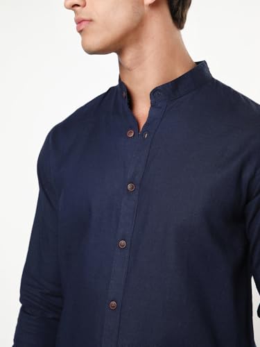 Image of Urbano Fashion Men's Linen Blend Full Sleeve Relaxed Fit Mandarin Collar Casual Solid Shirt