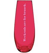 Slant Collections Stemless Champagne Flute Glass, 11.8-Ounce, Weekends Are For Brunch