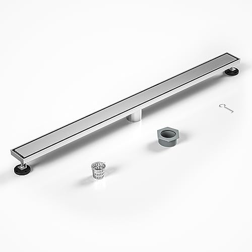 Image of Linear Shower Drain 36 inch Brushed 304 Stainless Steel | Fast Drainage | Tile Inserted | Stainless Floor Drain Grate | Hair Strainer | Drain Key | The Upgrade for Your Bathroom