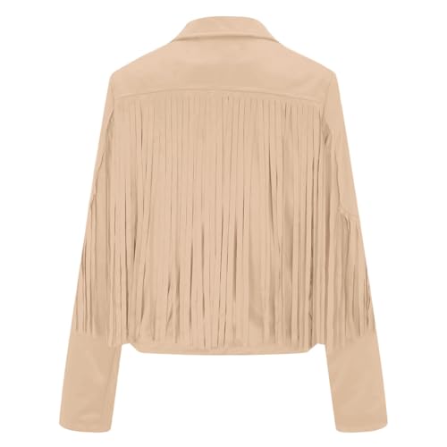 JiXiang Suede Jacket Women Faux Leather Long Sleeve Western Fringe Tops Lightweight Motorcycle Open Front Tassel Crop Jackets4