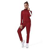 TEZO Womens Full Zip-Up Hoodie Tracksuit Set Long Sleeve Casual Jogging Suits Workout Gym 2 Piece Outfits with Pockets(RDWT L)