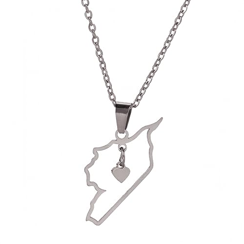 Syrian Necklace Fashion Stainless Steel Country Republic Map Flag Pendant Jewelry for Women Men Hip Hop Colorful Gift (Style D) 