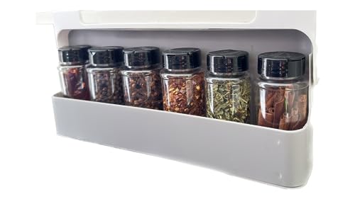 Pull Out Spice Rack Organizer for Cabinet with 6 Spice Jars no Screws, Under Cabinet Spice Rack Pull Down Hidden, Under Counter Spice Storage, Kitchen Seasoning Organizer for Cabinet