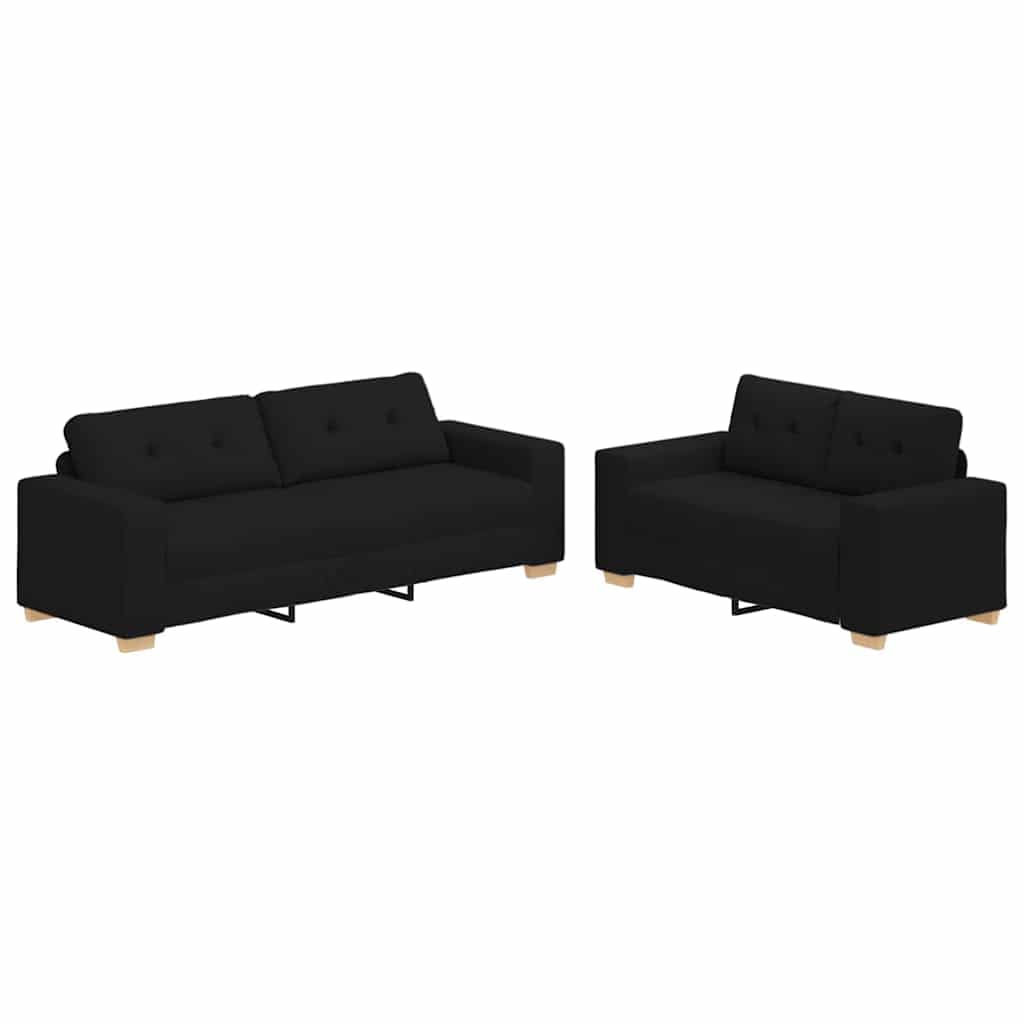 Juego de sofá de 2 + 3 plazas, color negro, estructura de metal de madera, diseño moderno con poliéster suave, resistente y cómodo para salón, oficina, habitación de invitados