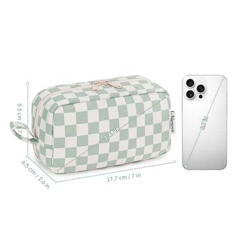 Image of Narwey Small Checkered Makeup Bag for Purse, Gift for Teen Girls, Travel Makeup Pouch Mini Cosmetic Bag Cute Make up Bags Zipper Pouch for Women and Girls (Mint Green Checkerboard, Small)