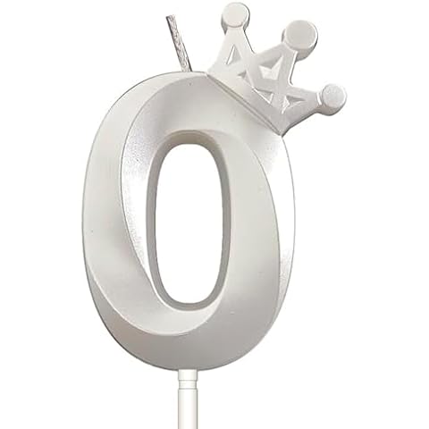 3.15 Inches White Number 0 Birthday Candle for Cake - Perfect Crown Design Cake Topper for Tens-Year-Olds and Anniversaries (Crown-0, White) Cover
