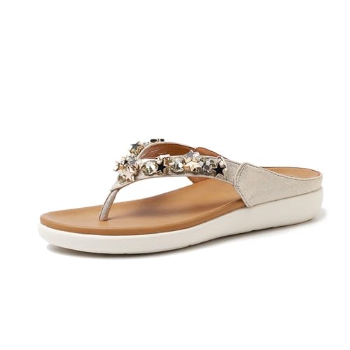 Ladies Rhinestones Retro Summer Slippers for Women Bohemia String Bead Peep Toe Anti-Slip Breathable Sandal Vintage Flip Flops