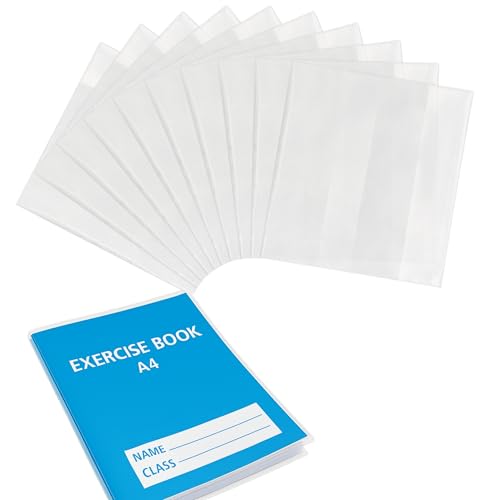 EXERZ Copertine per libri formato A4, confezione da 10, finitura opaca, regolabili, in polipropilene, per libri e quaderni A4, facili da montare, con striscia adesiva, resistenti, monouso