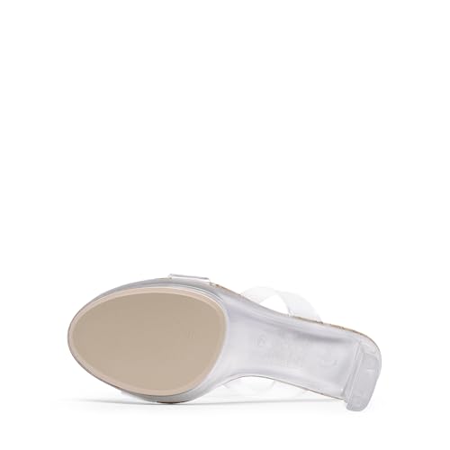 DREAM PAIRS DREAM PAIRS Women's Clear Two Strap Open Toe High Heels Block Chunky Slip on Platform Comfortable Dress Heeled Sandals,Size 6.5,Wood Grain/Clear-Tpu,DHS217
