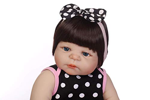 DFJU 22 Zoll Real Life Silikon Vinyl Ganzkörper Reborn Babypuppe, Neugeborene Mädchen Puppe in rosa Karo Rock… – Bild 7